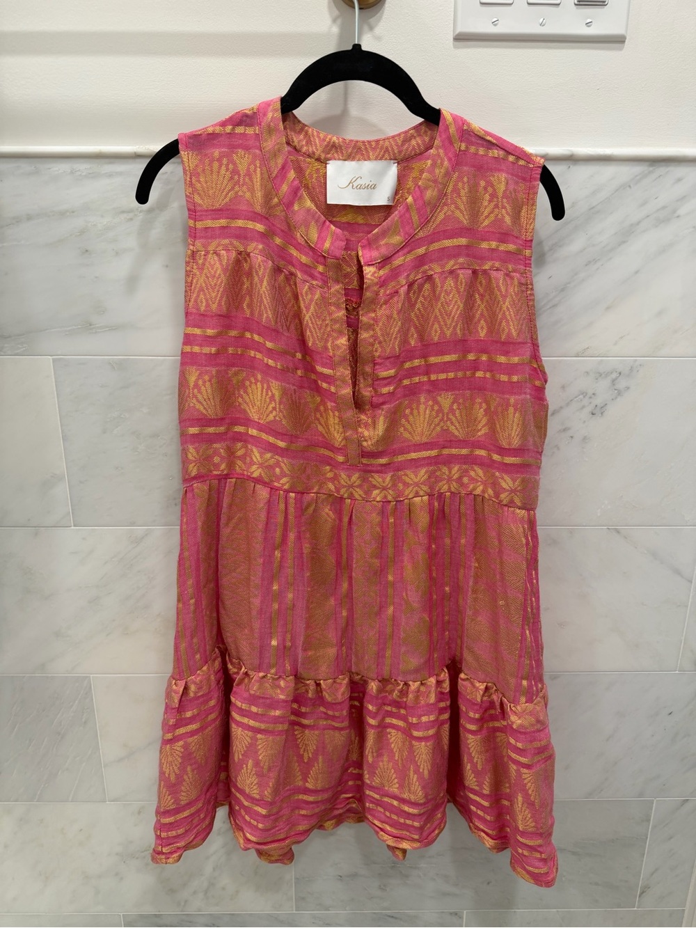Kasia Pink and Gold Sleeveless Tiered Tunic Dress
